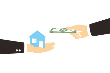Exchanging concept, hands with house and dollars.のイラスト素材