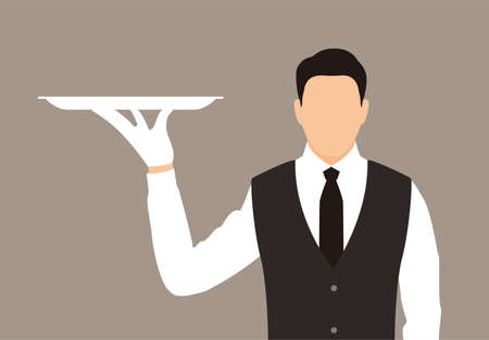 Waiter holding an empty tray, conceptのイラスト素材