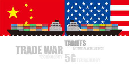 Trade war of China and United States, Vector illustrationのイラスト素材