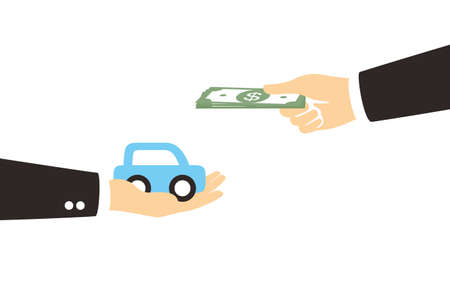 Exchanging concept, hands with car and dollars.のイラスト素材