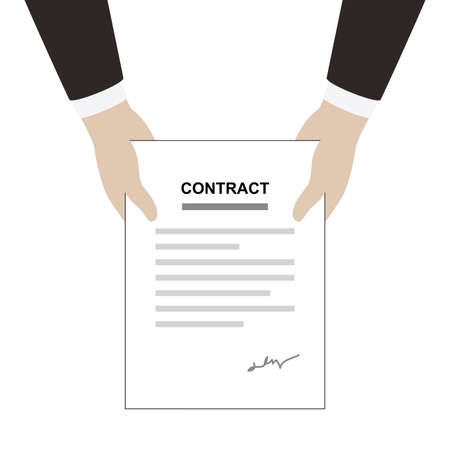 Man holding contract paper, flat design, vector illustrationのイラスト素材