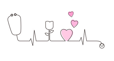 Stethoscope with rose and heart vector illustrationのイラスト素材