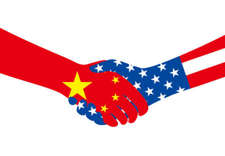 Shaking hands, China and American national flagsのイラスト素材