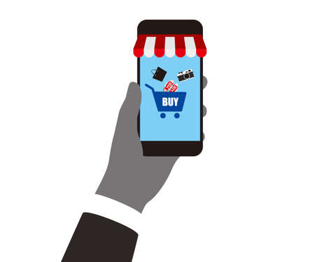 Concept of purchasing product at internet, mobile shopping. Buy Online, vector illustrationのイラスト素材