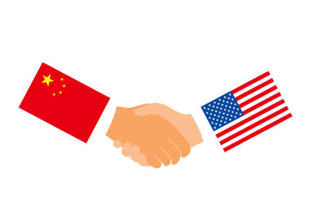 Shaking hands, China and American national flagsのイラスト素材