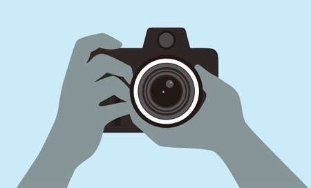 Man holding camera taking a photo, vector illustrationのイラスト素材