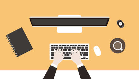 Business man using the computer, vector illustrationのイラスト素材