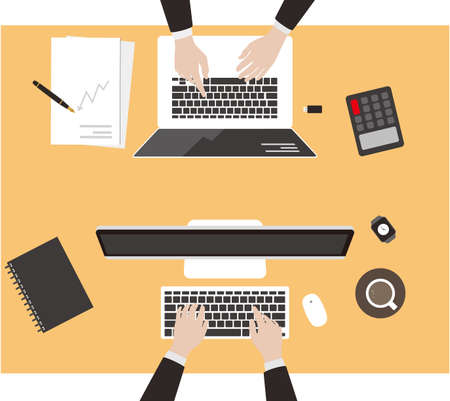 Teamwork concept, business man met at the meeting, vector illustrationのイラスト素材
