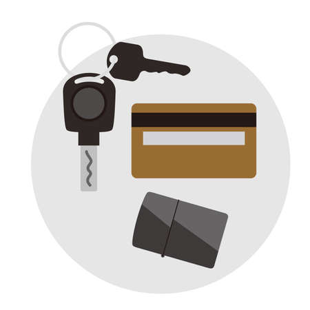 Car key and credit card on the desk, top view, vector illustrationのイラスト素材