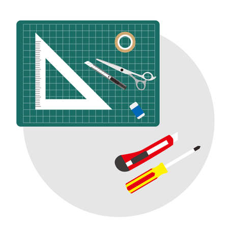 Office tools on the desk, top view, vector illustrationのイラスト素材