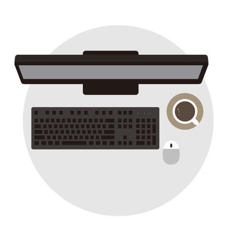 Desk with computer and other things, vector illustrationのイラスト素材