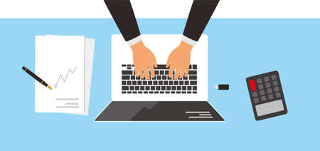 Business man using the laptop, vector illustrationのイラスト素材