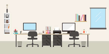 desk with computer and other things, vector illustrationのイラスト素材