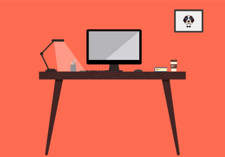 desk with computer and other things, vector illustrationのイラスト素材