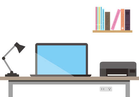 desk with computer and other things, vector illustrationのイラスト素材