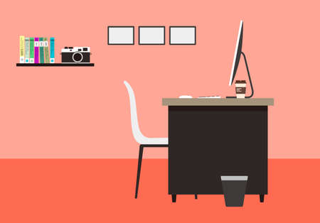desk with computer and other things, vectordesk with computer and other things, vector illustrationのイラスト素材