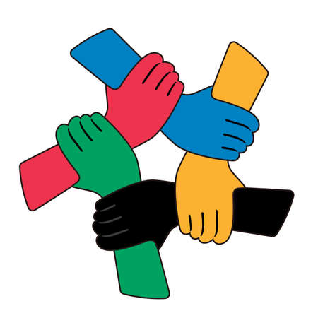Five man shaking handsのイラスト素材