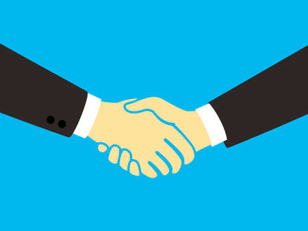 Businessmen shaking hands, blue background, vector illustrationのイラスト素材