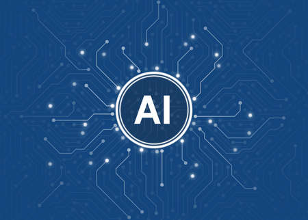 circuit board in the center, Artificial intelligence of digital human. vector illustration