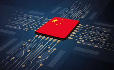 China flag in the center of circuit board, Artificial intelligence of digital illustrationの写真素材