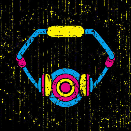Explosion music headset graffiti, color vector illustrationのイラスト素材