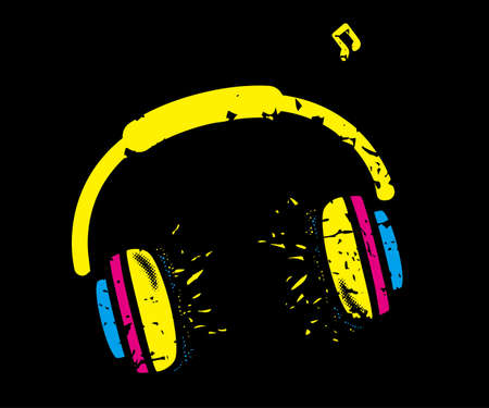 Explosion music headset graffiti, color vector illustrationのイラスト素材