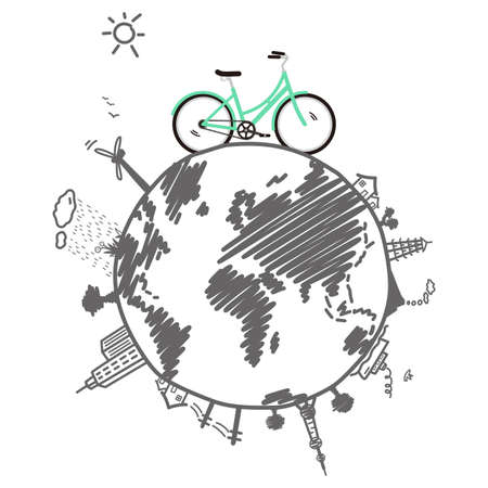 Modern City and Country, Touring Bike, vector illustrationのイラスト素材