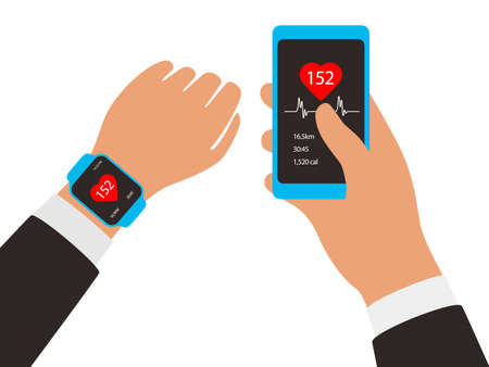 Man wearing fashion smart watch, vector illustrationのイラスト素材
