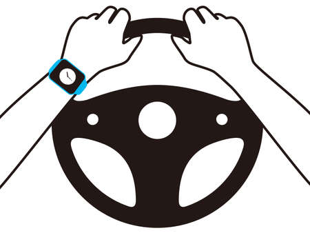 Driving car with fashion smart watch, flat vectorのイラスト素材