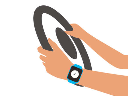 Man wearing fashion smart watch is Driving car , flat vectorのイラスト素材