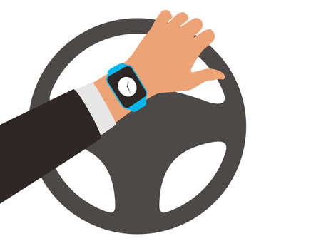 Man wearing fashion smart watch is Driving car , flat vectorのイラスト素材