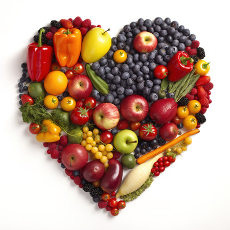 Heart of fruits and vegetables, white backgroundの素材