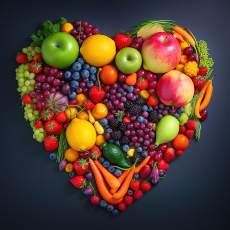 Heart of fruits and vegetables, black backgroundの素材