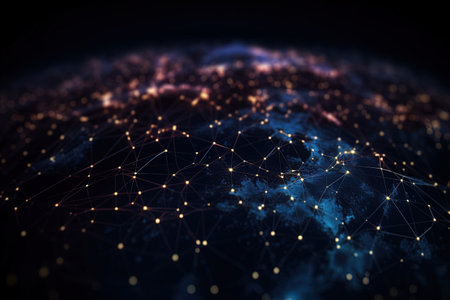 Global network connection on planet Earth. 3d rendering toned imageの素材