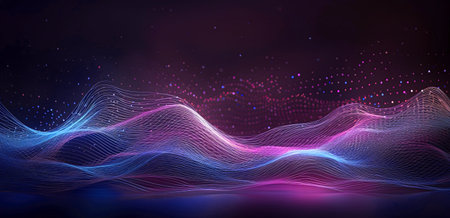 Abstract vector background with dynamic waves and particles. Futuristic design.の素材