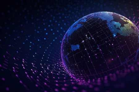 Abstract technology background. Global network connection concept. 3D Renderingの素材