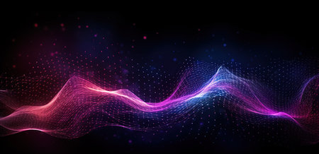abstract vector background with glowing particles in blue and pink colors. wave flowの素材