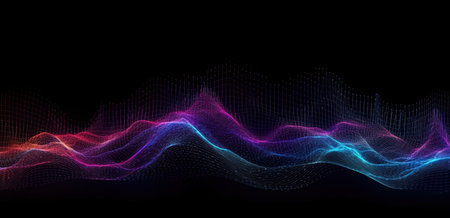 3d rendering of abstract digital sound wave on black background. Futuristic sound waveの素材