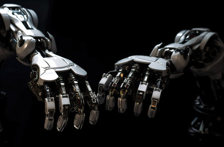 Robot hand with many robot arms on black background. 3d renderingの素材