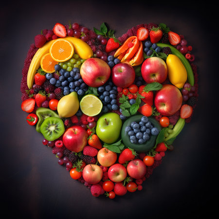 Heart of fruits and vegetables, black backgroundの素材