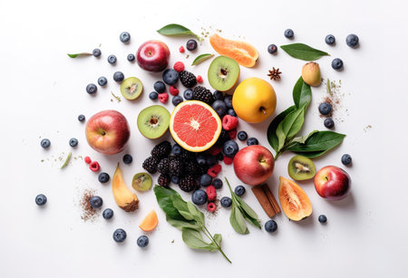 fruit on white background, top viewの素材