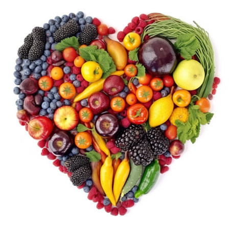 Heart of fruits and vegetables, white backgroundの素材
