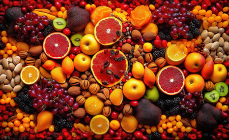 a variety of fruits and vegetables next to each otherの素材