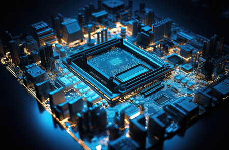 Close-up of electronic circuit board. Technology and science background.の素材