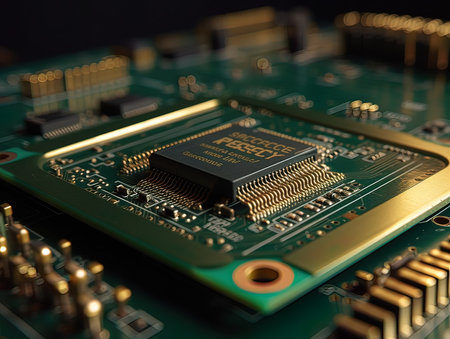 Close-up of electronic circuit board. Technology and science background.の素材