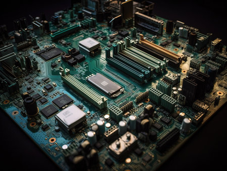 Close-up of electronic circuit board. Technology and science background.の素材