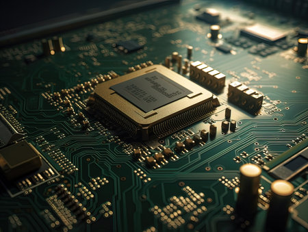 Close-up of electronic circuit board. Technology and science background.の素材