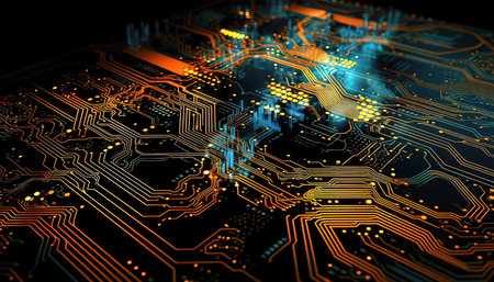 Close-up of electronic circuit board. Technology and science background.の素材