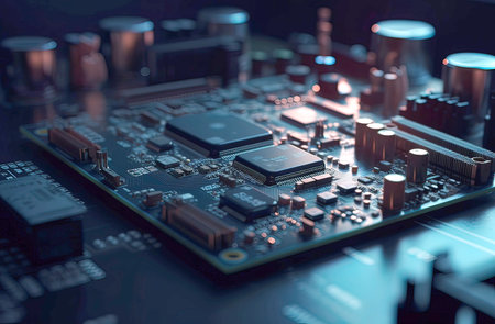 Close-up of electronic circuit board. Technology and science background.の素材