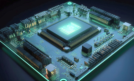 Close-up of electronic circuit board. Technology and science background.の素材